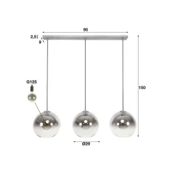 Allessandra hanglamp, 3-lamps, Ø 29 cm, rookgrijs, glas