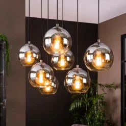 Allessandra hanglamp, 7-lamps, Ø 18 cm, rookgrijs, glas