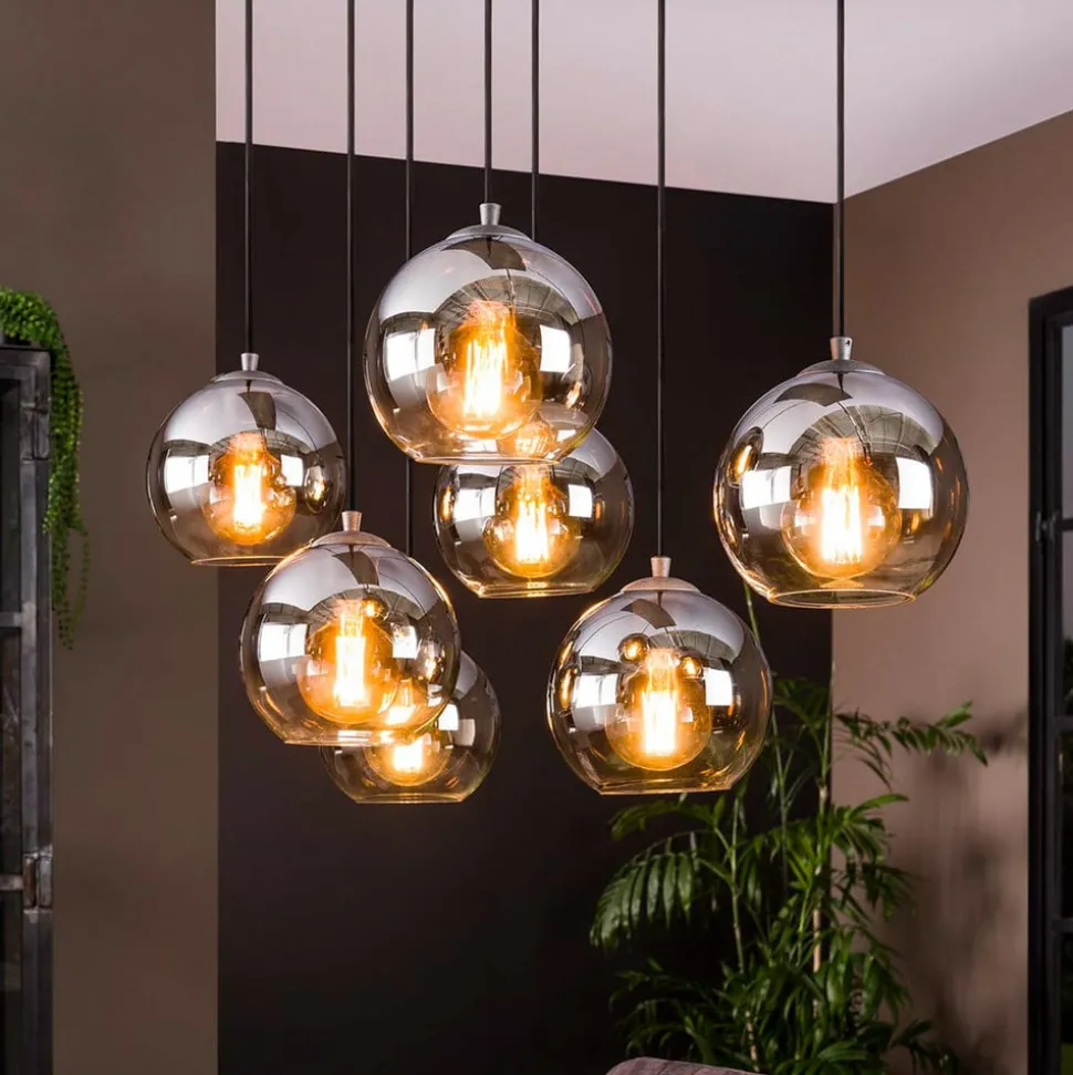 Allessandra hanglamp, 7-lamps, Ø 18 cm, rookgrijs, glas