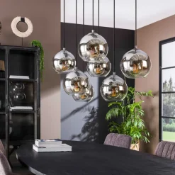 Allessandra hanglamp, 7-lamps, Ø 18 cm, rookgrijs, glas