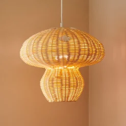 Allie hanglamp, rotan, paddenstoelvorm, natuurlijk bruin