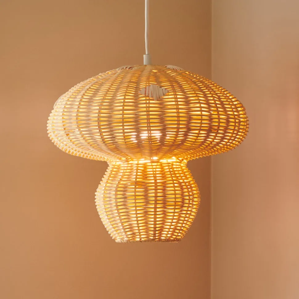 Allie hanglamp, rotan, paddenstoelvorm, natuurlijk bruin