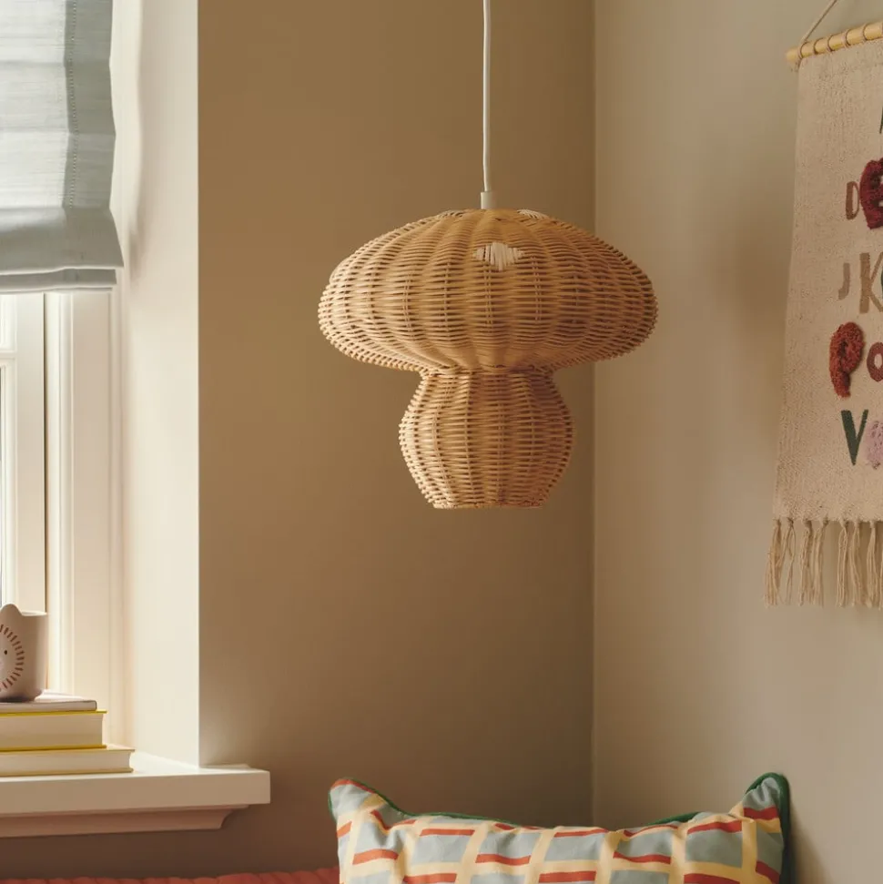 Allie hanglamp, rotan, paddenstoelvorm, natuurlijk bruin