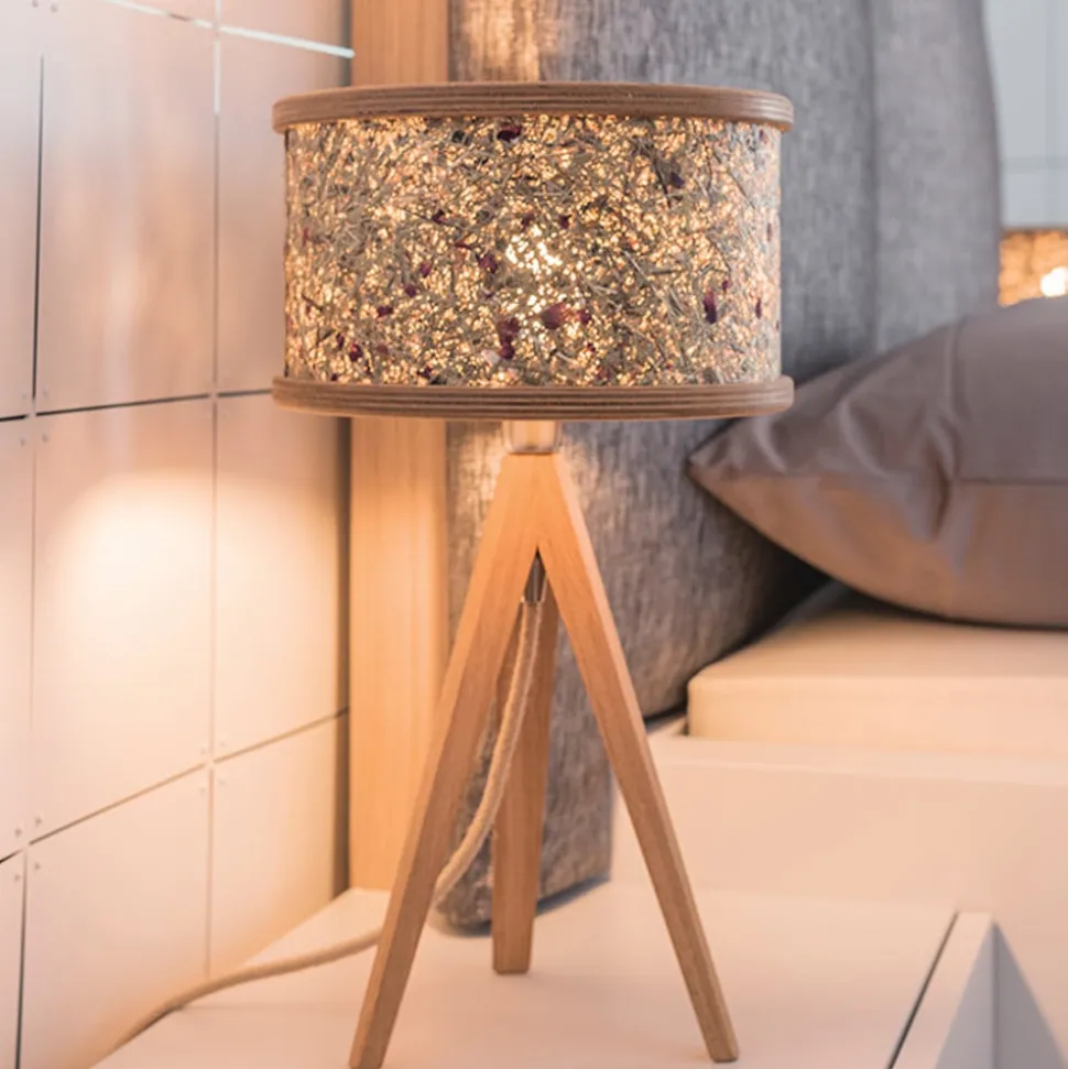 ALMUT 2610 tafellamp, hooi met rode rozenblaadjes