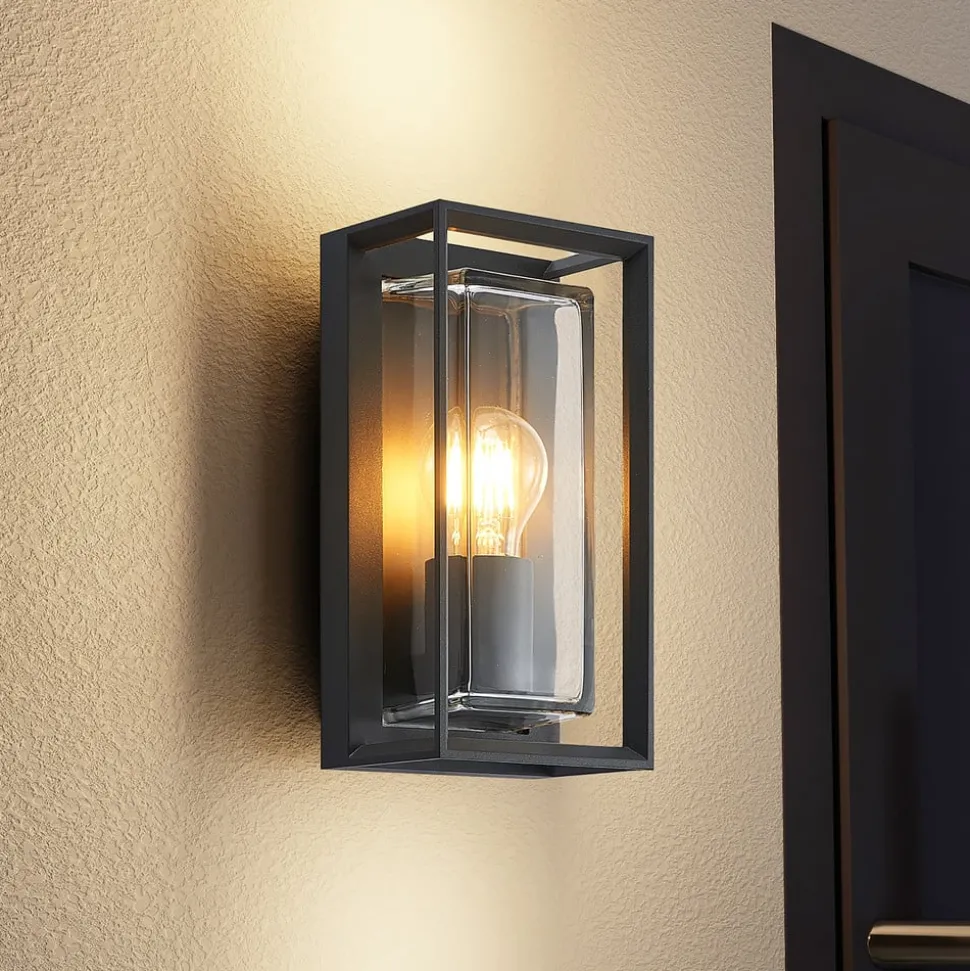 Arcchio buitenwandlamp Ismera, antraciet/helder, IP65, glas