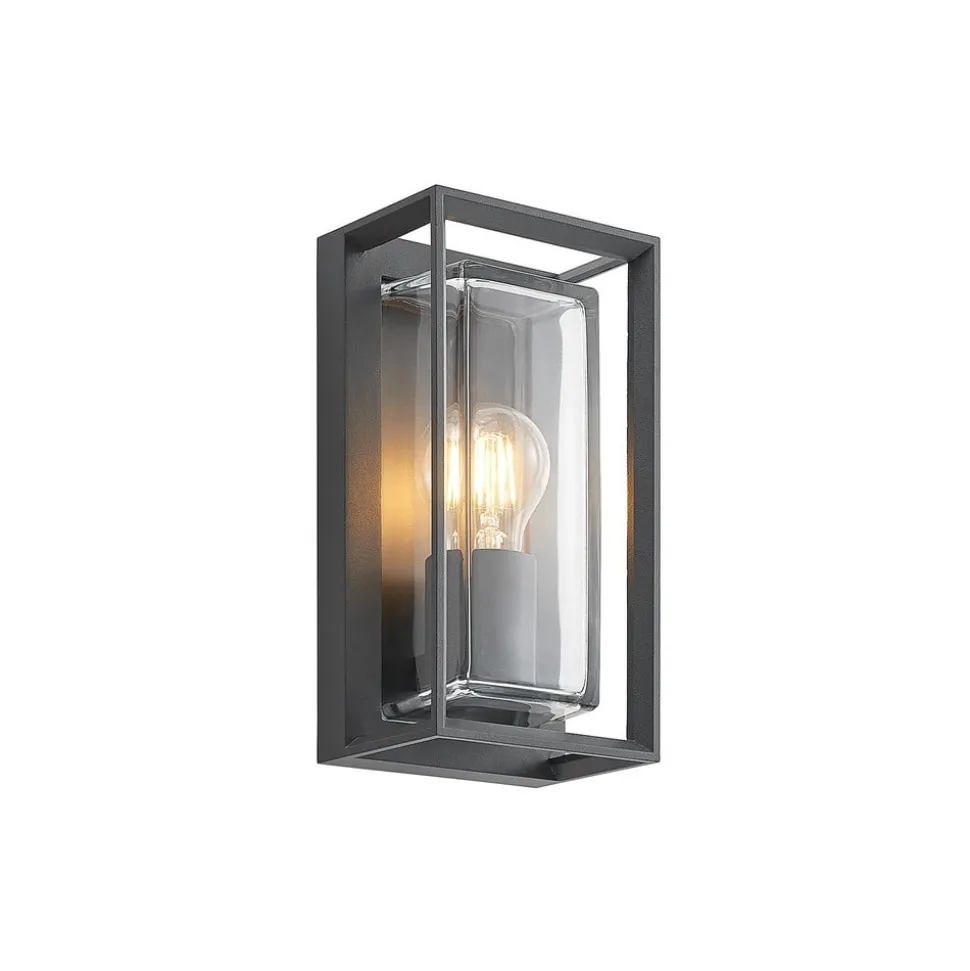 Arcchio buitenwandlamp Ismera, antraciet/helder, IP65, glas