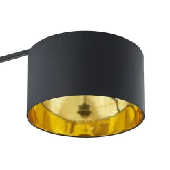 Arcchio gebogen vloerlamp Mossa, 200 cm, zwart-goud, textiel