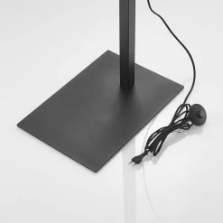 Arcchio gebogen vloerlamp Mossa, 200 cm, zwart-goud, textiel