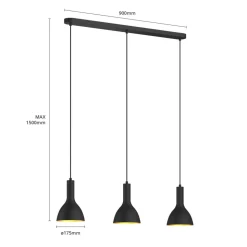 Arcchio hanglamp Cosmina, 3-lamps, lengte 90 cm, zwart