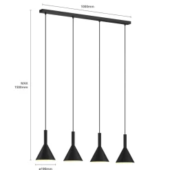 Arcchio hanglamp Tadej, 4-lamps, zwart-wit, metaal, E27