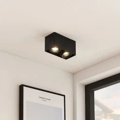 Arcchio Kubika downlight, 19 cm, zwart, 2-lamps, metaal