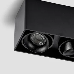 Arcchio Kubika downlight, 19 cm, zwart, 2-lamps, metaal