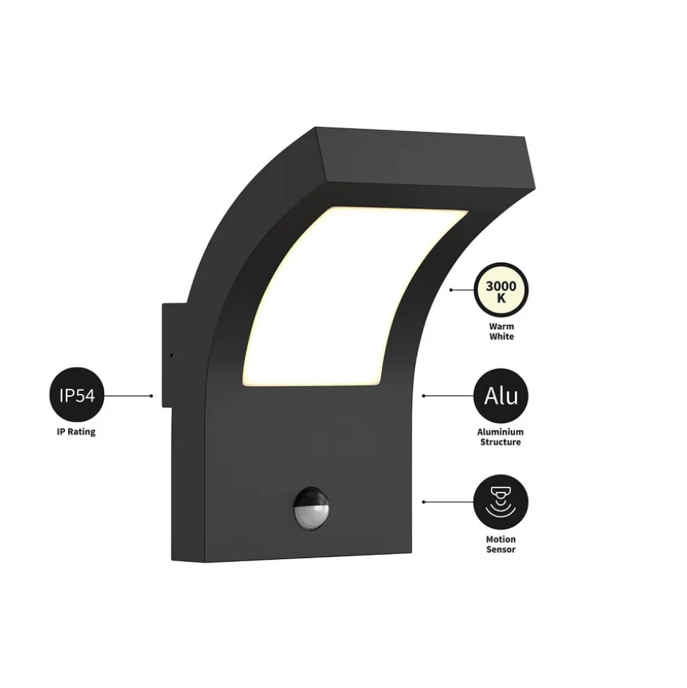 Arcchio LED buiten wandlamp Advik, antraciet, IP54, sensor