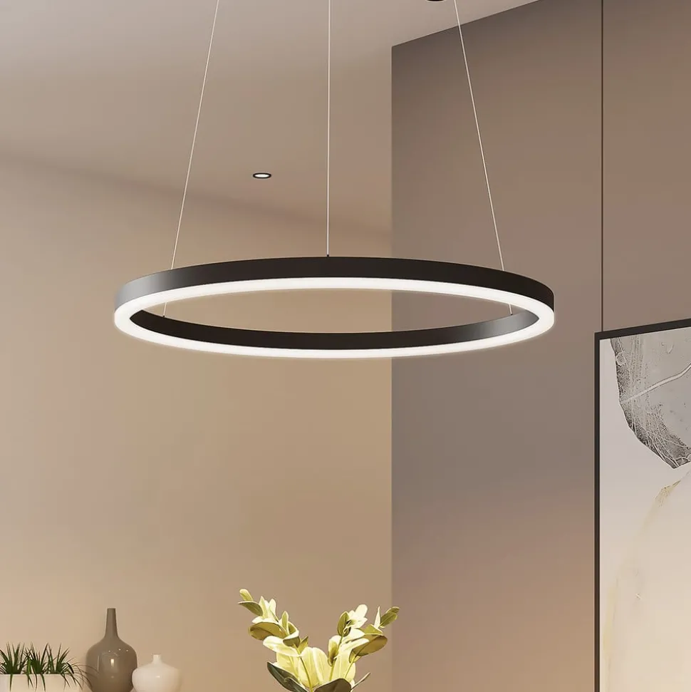 Arcchio LED hanglamp Albiona, zwart, 1 ring, Ø 60 cm