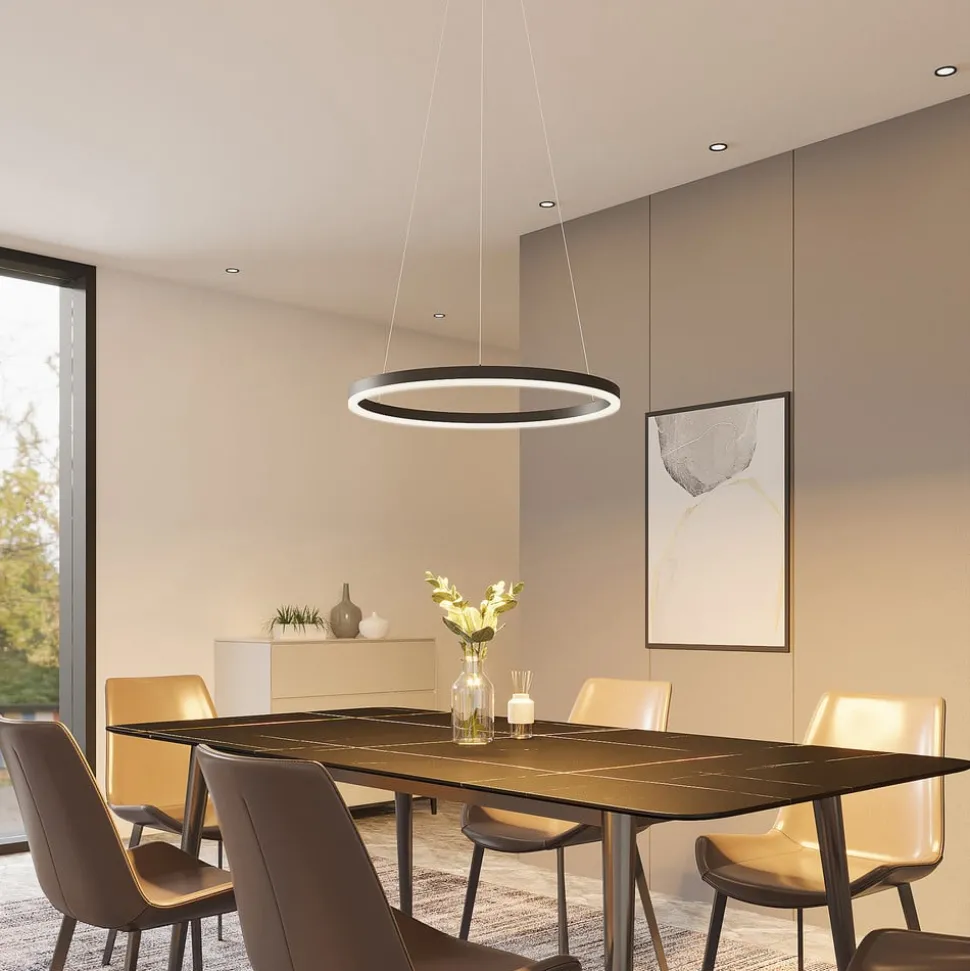 Arcchio LED hanglamp Albiona, zwart, 1 ring, Ø 60 cm