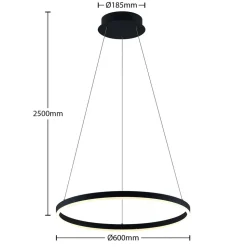 Arcchio LED hanglamp Albiona, zwart, 1 ring, Ø 60 cm