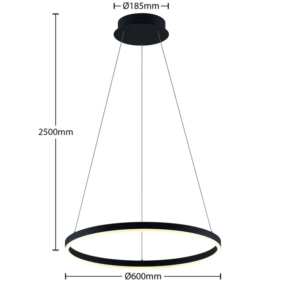 Arcchio LED hanglamp Albiona, zwart, 1 ring, Ø 60 cm