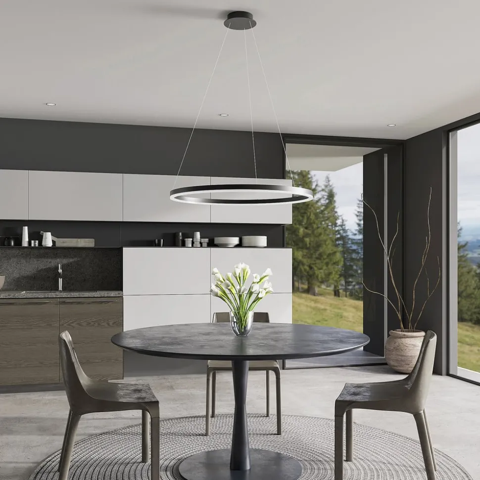 Arcchio LED hanglamp Albiona, zwart, 1 ring, Ø 80 cm