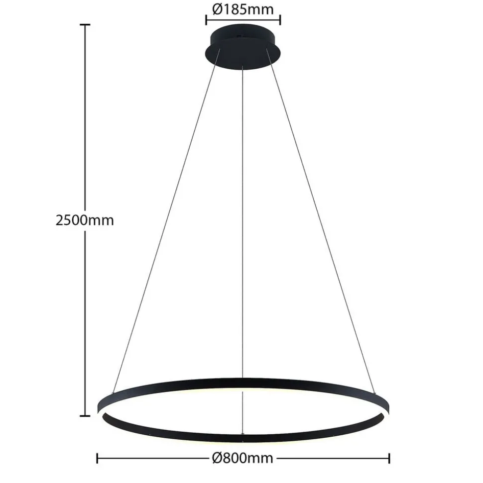 Arcchio LED hanglamp Albiona, zwart, 1 ring, Ø 80 cm
