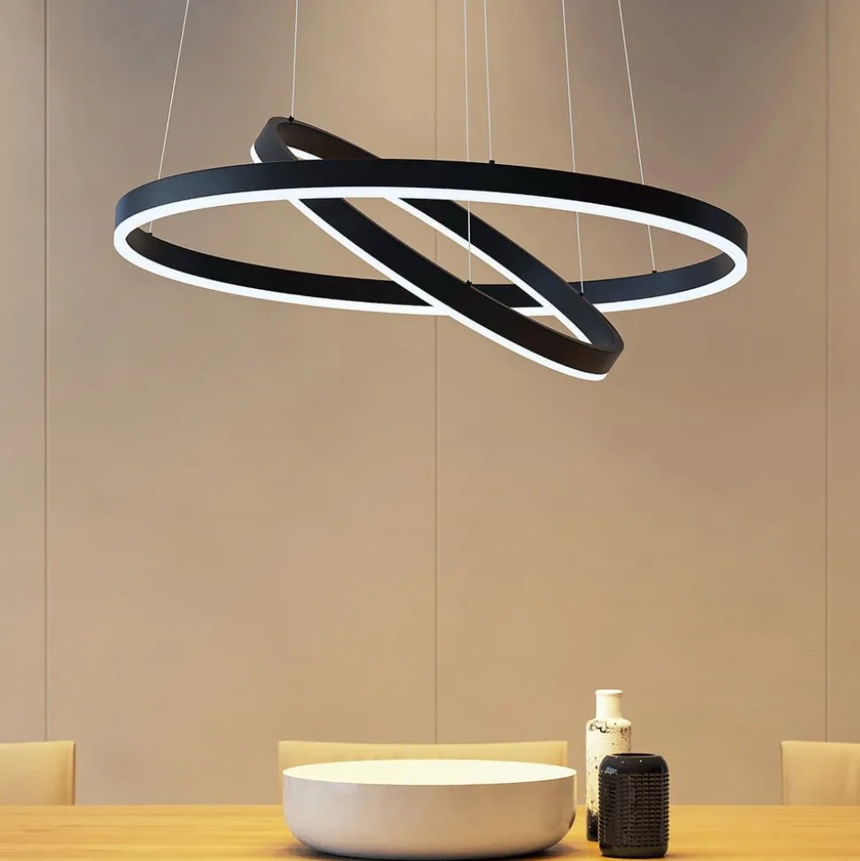 Arcchio LED hanglamp Albiona, zwart, 2 ringen, Ø 60 cm