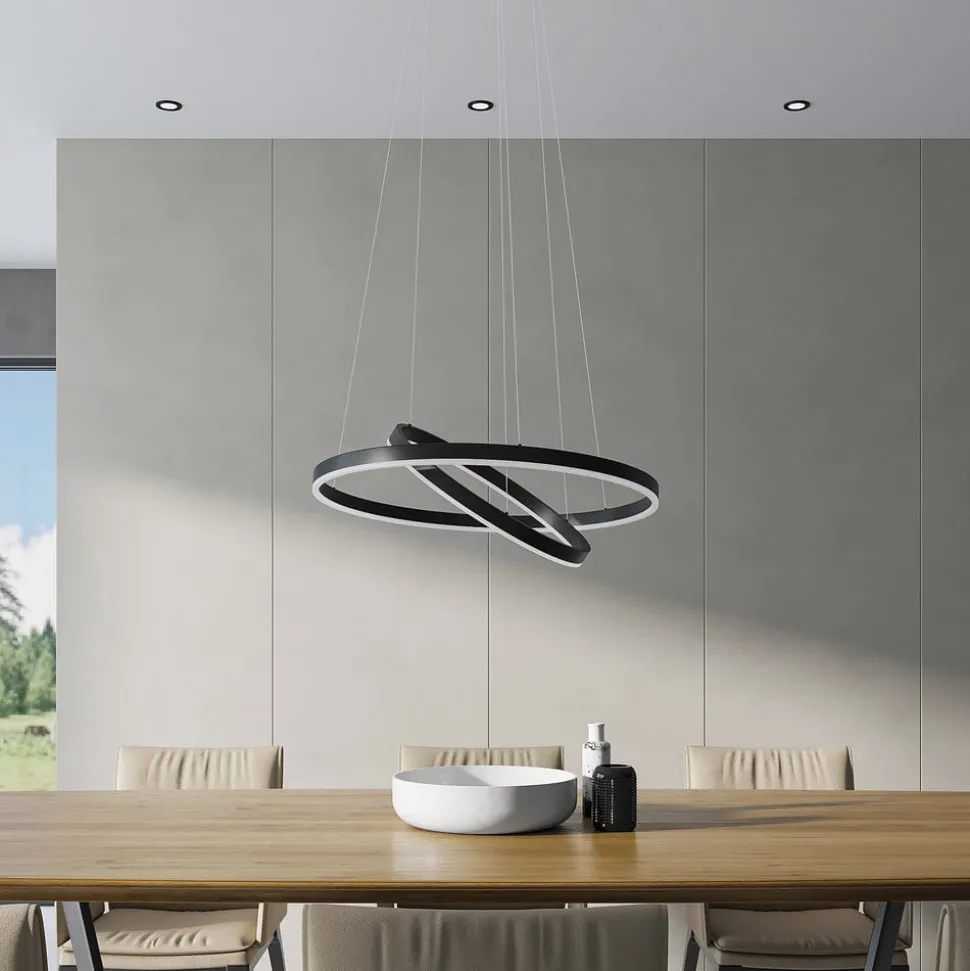 Arcchio LED hanglamp Albiona, zwart, 2 ringen, Ø 60 cm
