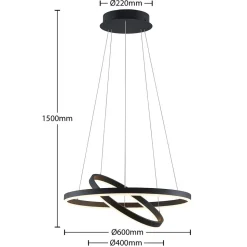 Arcchio LED hanglamp Albiona, zwart, 2 ringen, Ø 60 cm