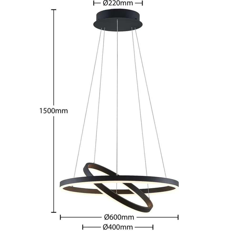 Arcchio LED hanglamp Albiona, zwart, 2 ringen, Ø 60 cm