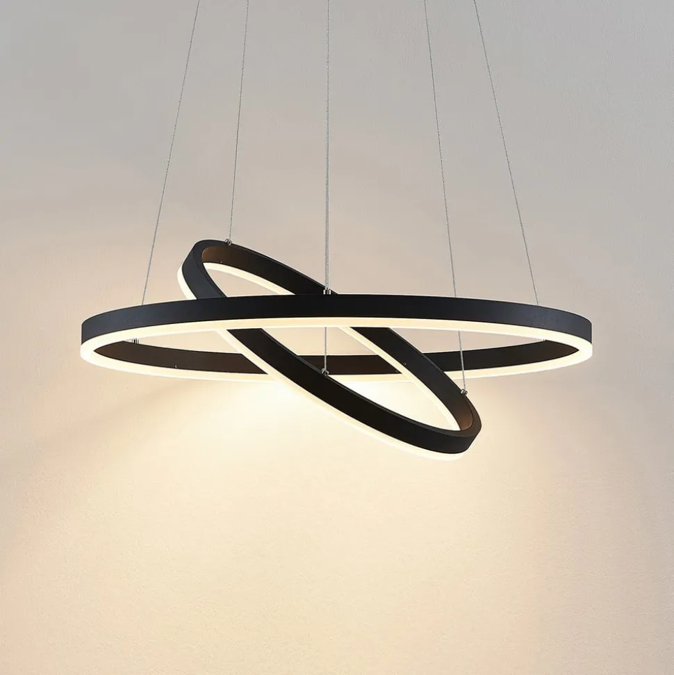Arcchio LED hanglamp Albiona, zwart, 2 ringen, Ø 60 cm