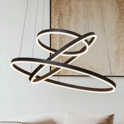 Arcchio LED hanglamp Albiona, zwart, 3 ringen, Ø 80 cm