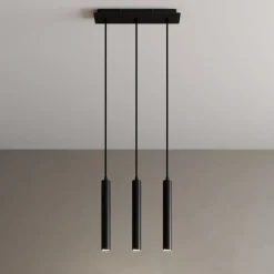 Arcchio LED hanglamp Franka, 3-lamps, lang, zwart, aluminium