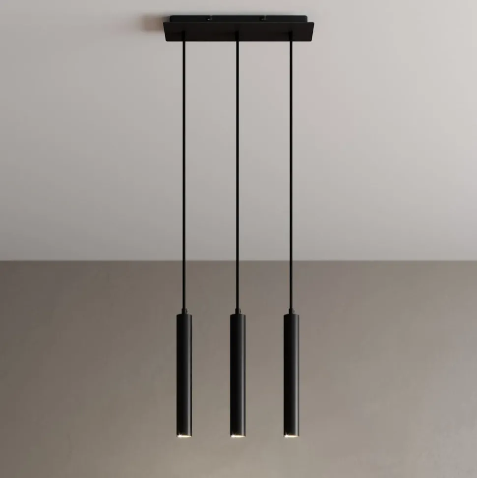 Arcchio LED hanglamp Franka, 3-lamps, lang, zwart, aluminium