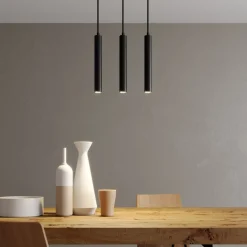 Arcchio LED hanglamp Franka, 3-lamps, lang, zwart, aluminium