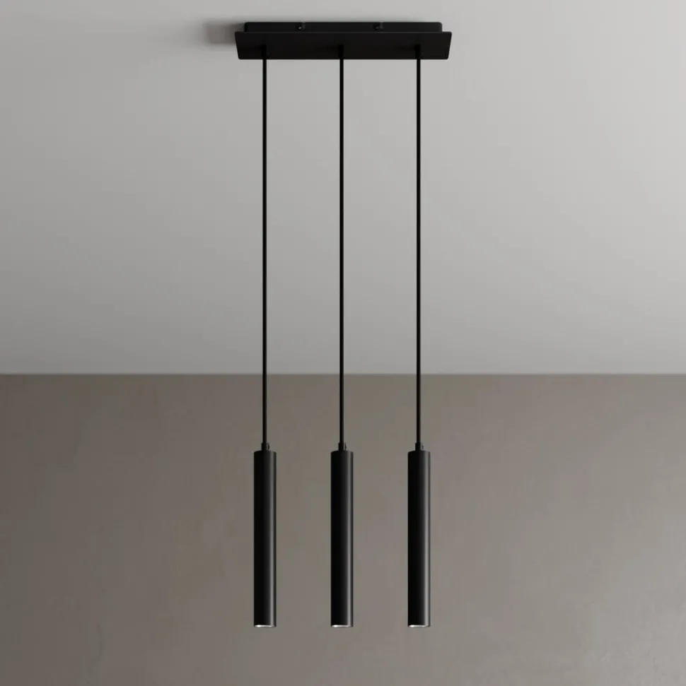 Arcchio LED hanglamp Franka, 3-lamps, lang, zwart, aluminium