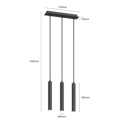 Arcchio LED hanglamp Franka, 3-lamps, lang, zwart, aluminium