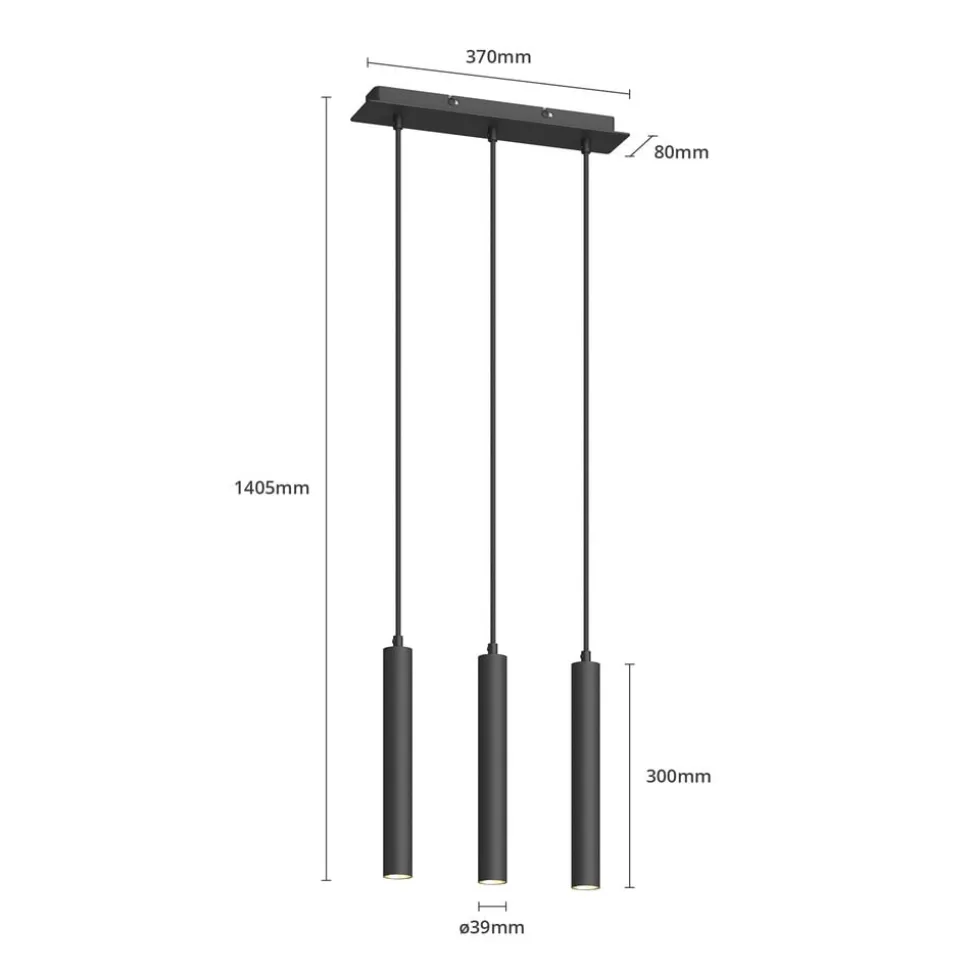 Arcchio LED hanglamp Franka, 3-lamps, lang, zwart, aluminium