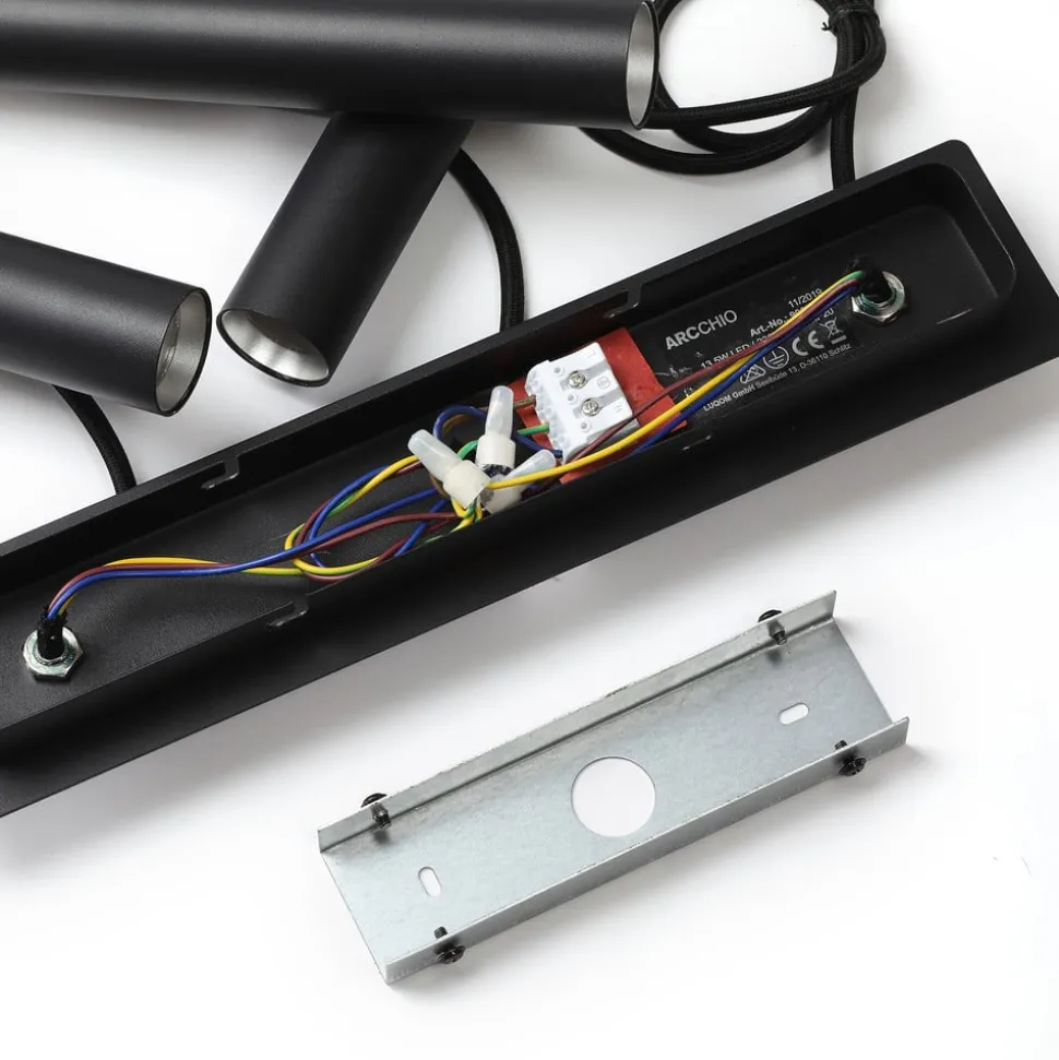 Arcchio LED hanglamp Franka, 3-lamps, lang, zwart, aluminium