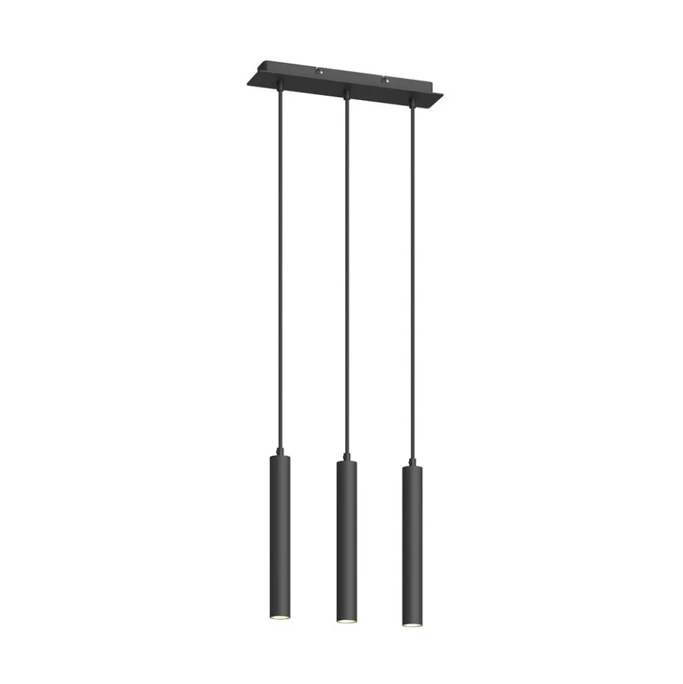 Arcchio LED hanglamp Franka, 3-lamps, lang, zwart, aluminium