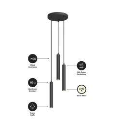 Arcchio LED hanglamp Franka, 3-lamps, Ø 24 cm, zwart