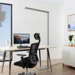 Arcchio LED kantoor vloerlamp Tamilo, zilver, metaal, 194cm