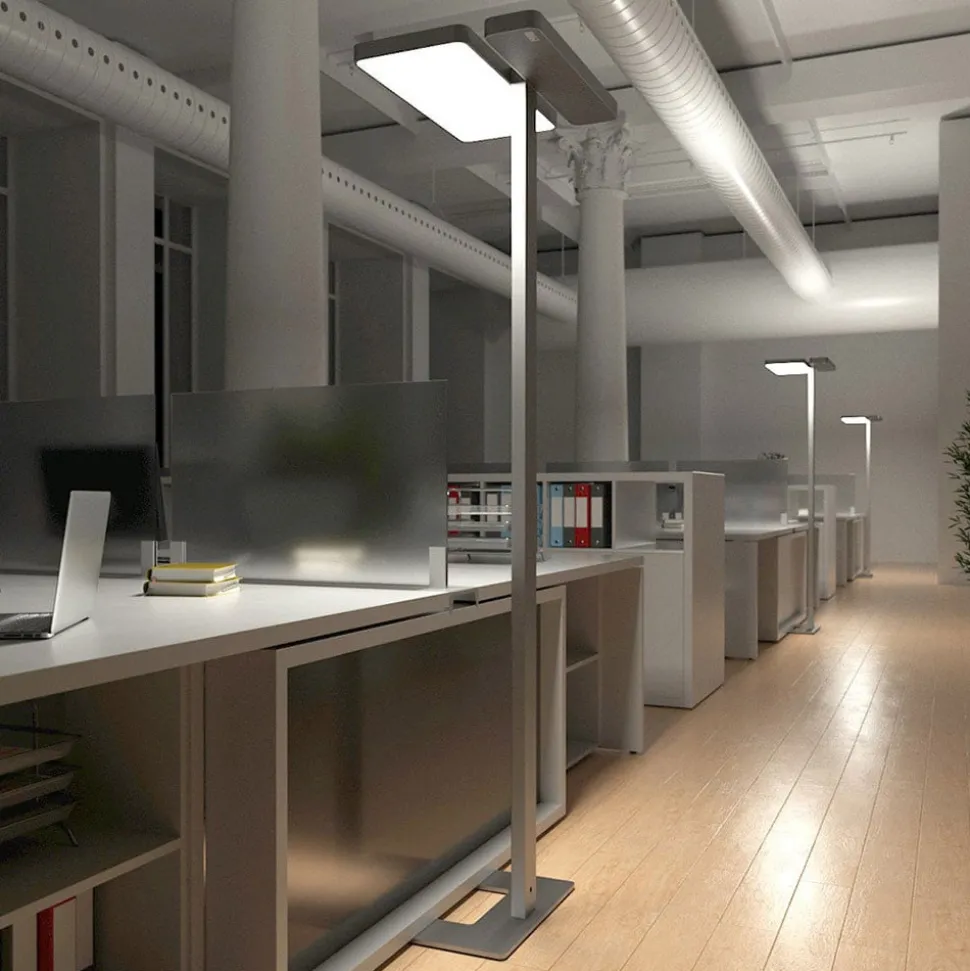 Arcchio LED kantoor vloerlamp Aila, zilver, daglichtsensor