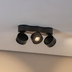 Arcchio LED plafondlamp Rotari, lenzen, 3-lamps, zwart