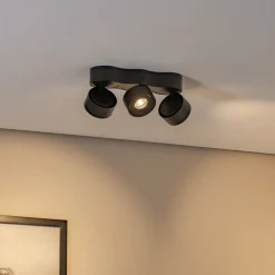 Arcchio LED plafondlamp Rotari, lenzen, 3-lamps, zwart