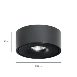 Arcchio LED plafondlamp Rotari, Ø 12 cm, omhoog & omlaag, zwart
