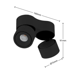 Arcchio LED plafondspot Rotari, 1960lm, 2-lamps, zwart