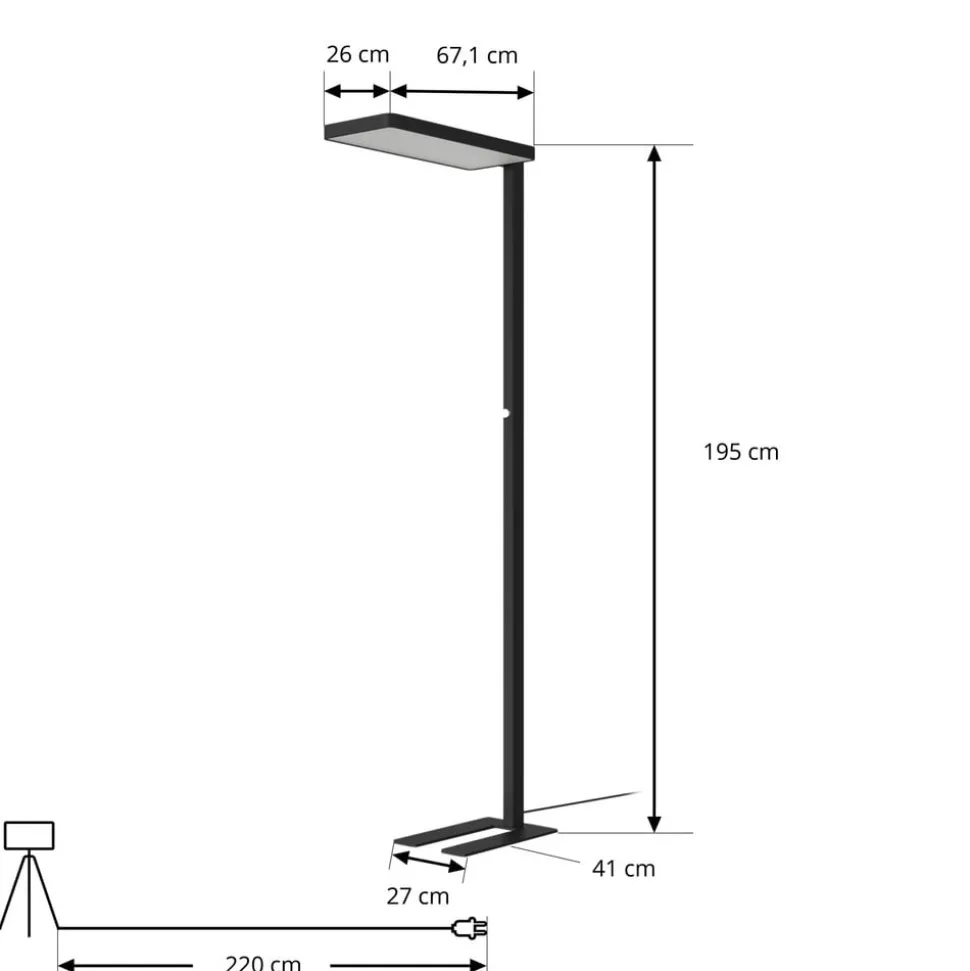 Arcchio LED vloerlamp Timon, 54W, zwart, hoogte 195 cm
