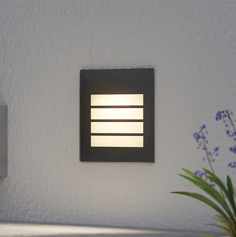 Arcchio LED wand inbouwlamp Zamo, louvre, zwart, IP65