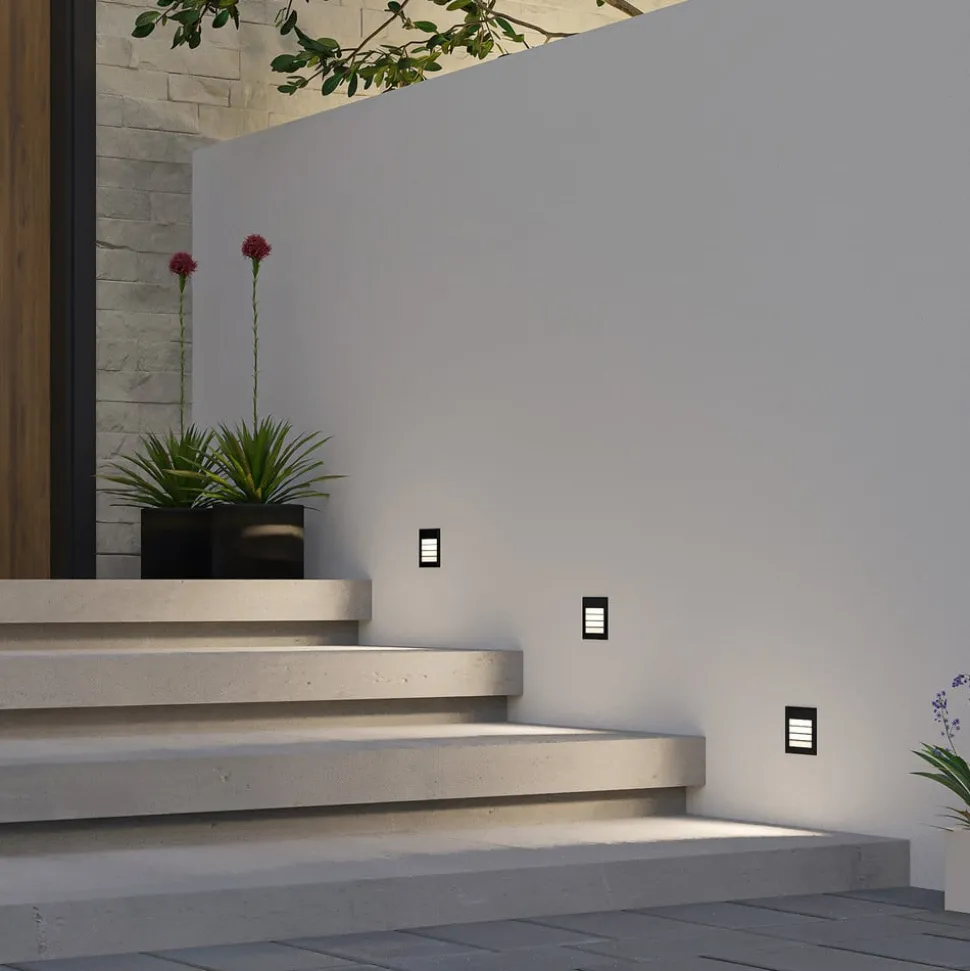 Arcchio LED wand inbouwlamp Zamo, louvre, zwart, IP65