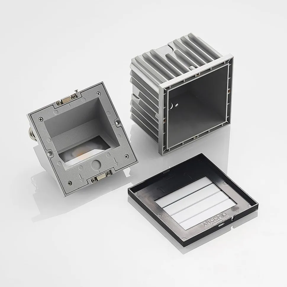 Arcchio LED wand inbouwlamp Zamo, louvre, zwart, IP65