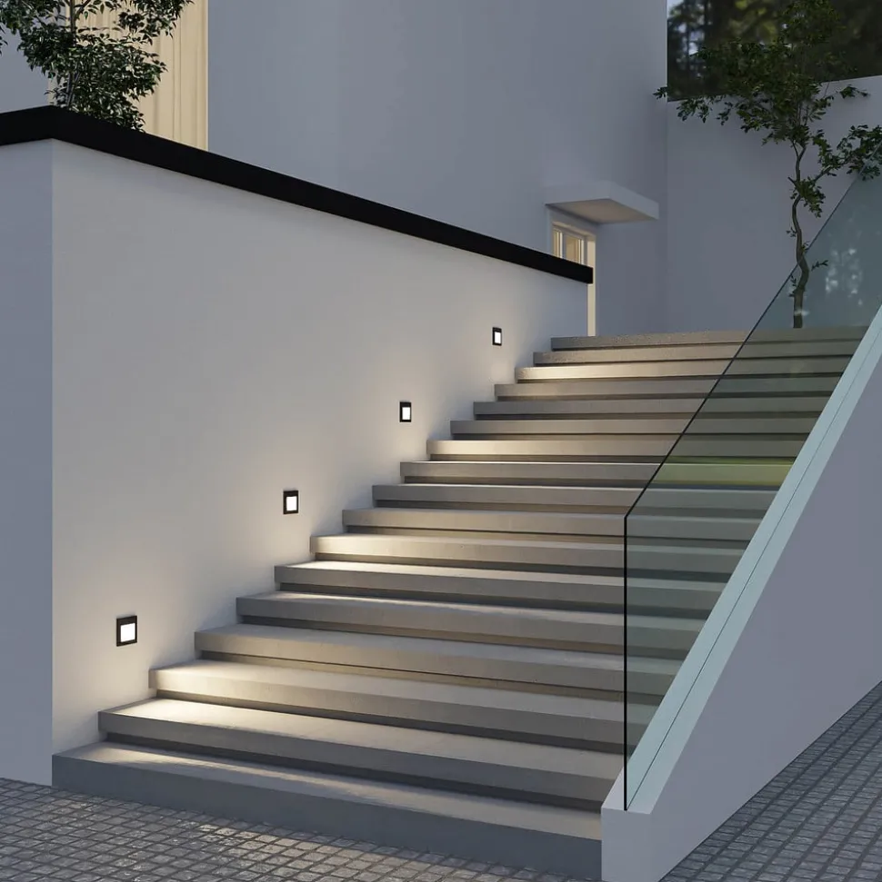 Arcchio LED wand inbouwlamp Zamo, zwart, 11 cm, IP65