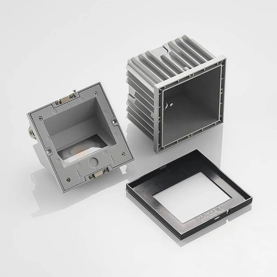 Arcchio LED wand inbouwlamp Zamo, zwart, 11 cm, IP65